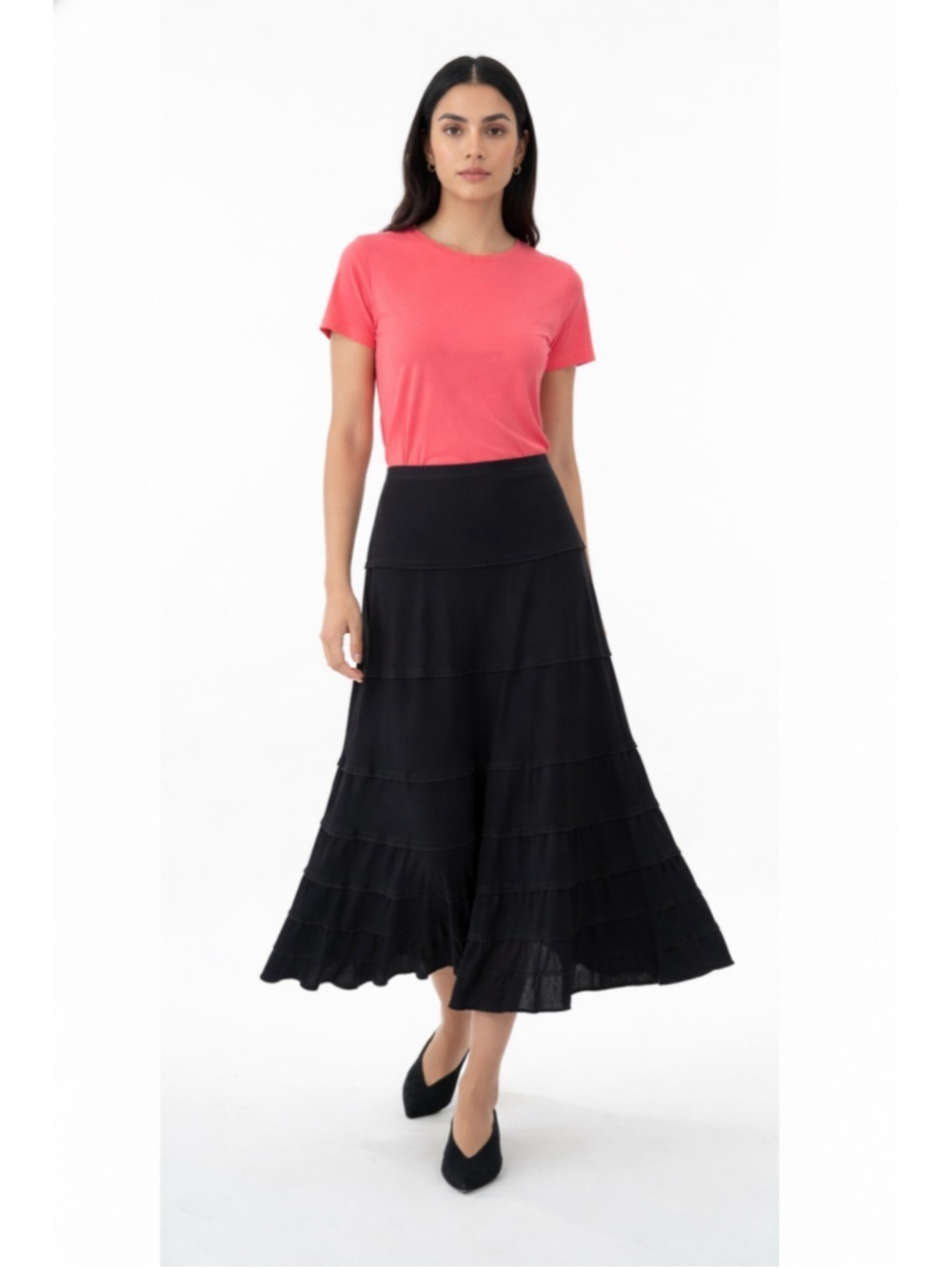 Nine West Black Tiered Maxi Skirt XS